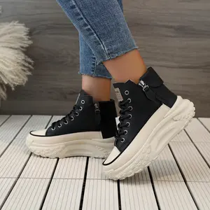 High Top Women’s Canvas Sneakers Platform Round Toe Lace-Up Walking Shoes Fashion Sports Sneaker Winter Trendy Black Friday Christmas Gift