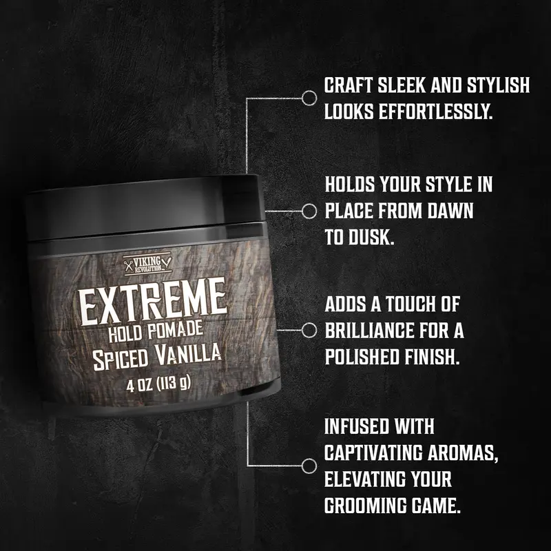 Spiced Vanilla Hair Pomade for Men - Extreme Hold Hair Gel for Men - Water Based - Extra Firm Mens Hair Pomade - High Shine Mens Hair Cream (4oz) Spiced Vanilla Hair Pomade for Men - Extreme Hold Hair Gel for Men - Water Based - Extra Firm Mens Hair Pomade - High Shine Mens Hair Cream (4oz)