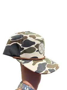 Duck Camo Rope Hat with Golf Tee Circle Leatherette patch - adjustable snapback