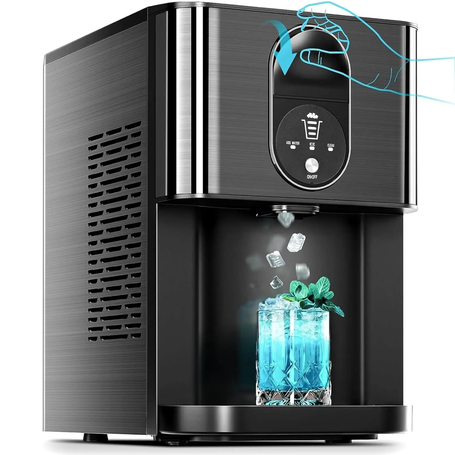Compact Nugget Ice Maker, Self-Cleaning, 44 lbs/24H, Black | Soft Chewable Pebble Ice Machine with One-Click Operation, Pellet Ice Maker for Home, Kitchen, Bar or Office