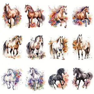 Horse Pattern Heat Transfer Sticker, 12pcs/set Washable & Fade-resistant Heat Transfer Decals, DIY Craft Decoration for Clothing, Backpacks