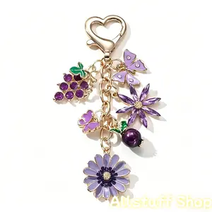 1pc Purple Grape Flower Pomegranate Butterfly Drip Oil Keychain | Sweet and Romantic, Gentle and Charming, Car Bag Pendant Gift for Friends and Family, Souvenir Gift, Zinc Alloy, NXQXN Brand