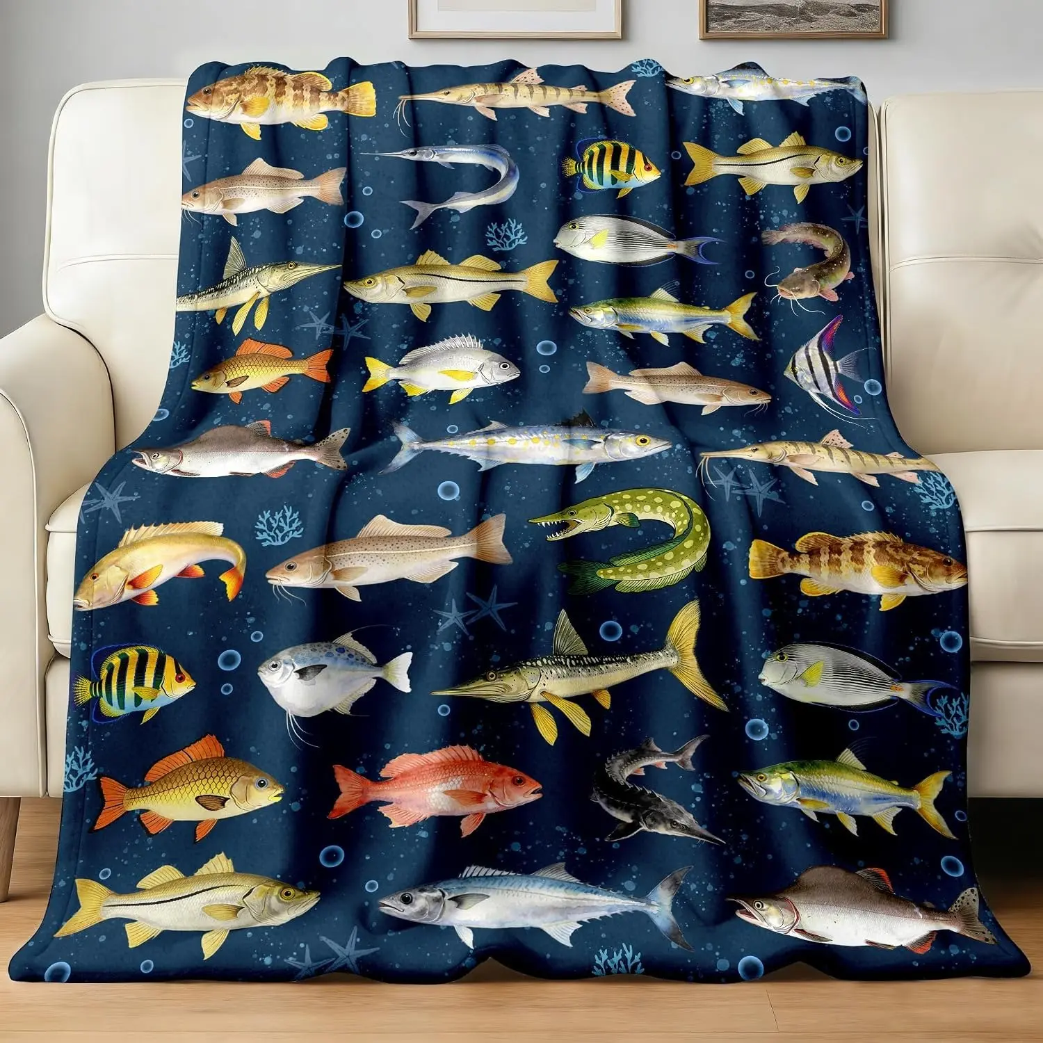 Fishing Blanket Gift for Men Boys Soft Flannel Fish Throw Blanket Funny Gift Idea for Fish Lovers Fishermen Angler
