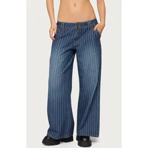 Edikted Women's Petite Cory Striped Low Rise Jeans