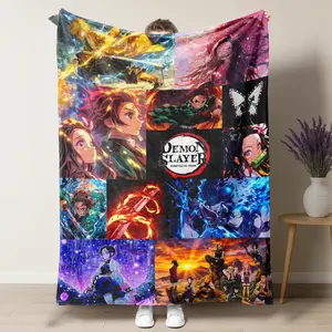Demon Slayer Kimetsu no Yaiba Flannel Blanket - Ultra-Soft Warm Throw with Iconic Character Collage  & Breathing Style Motifs, Perfect for Anime Fans’ Bed/Sofa Decor & Cozy Lounging