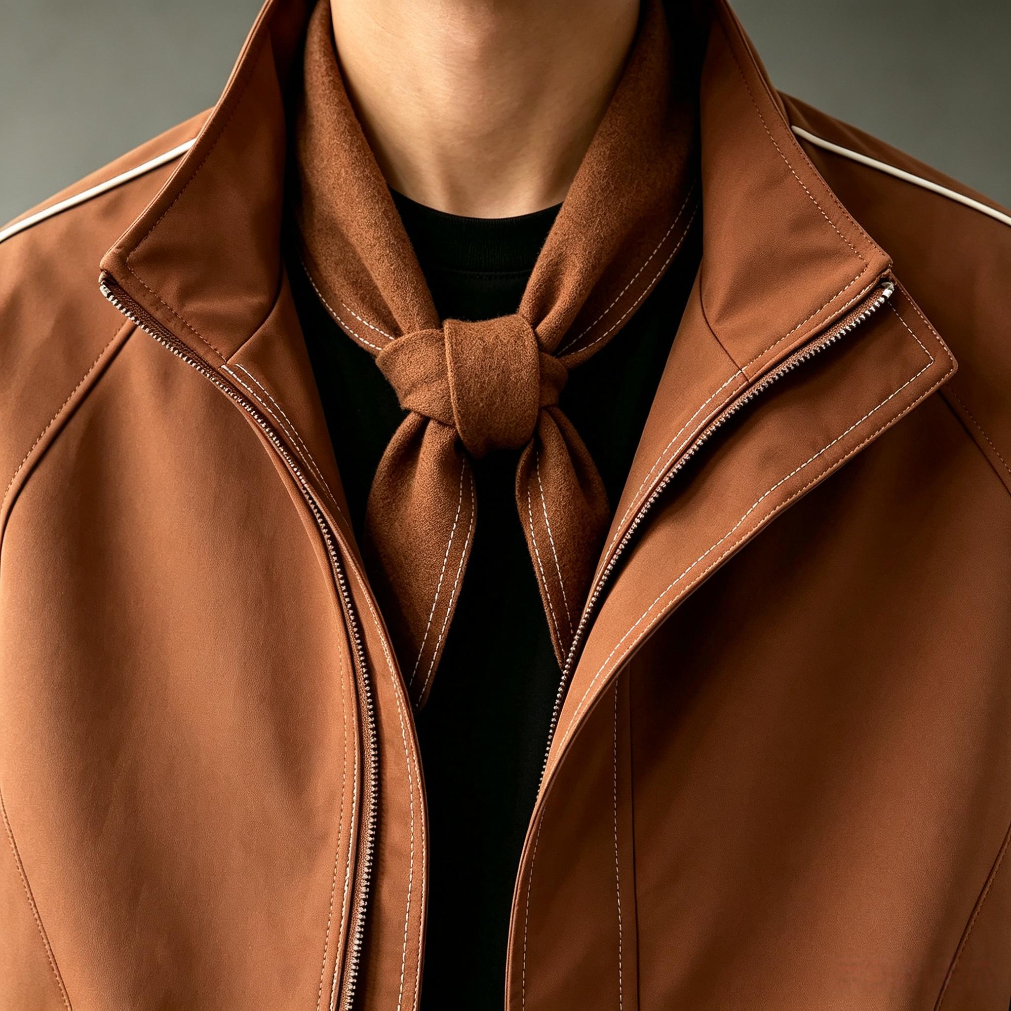 Star Men's Lightweight Windproof Stand-Collar Coat - Menswear Top with White Stitched Details, Casual Zip-Up Design, Suitable for Everyday Street Fashion & Commuting, Polyester Casual Wear, Star Men's Lightweight Jackets