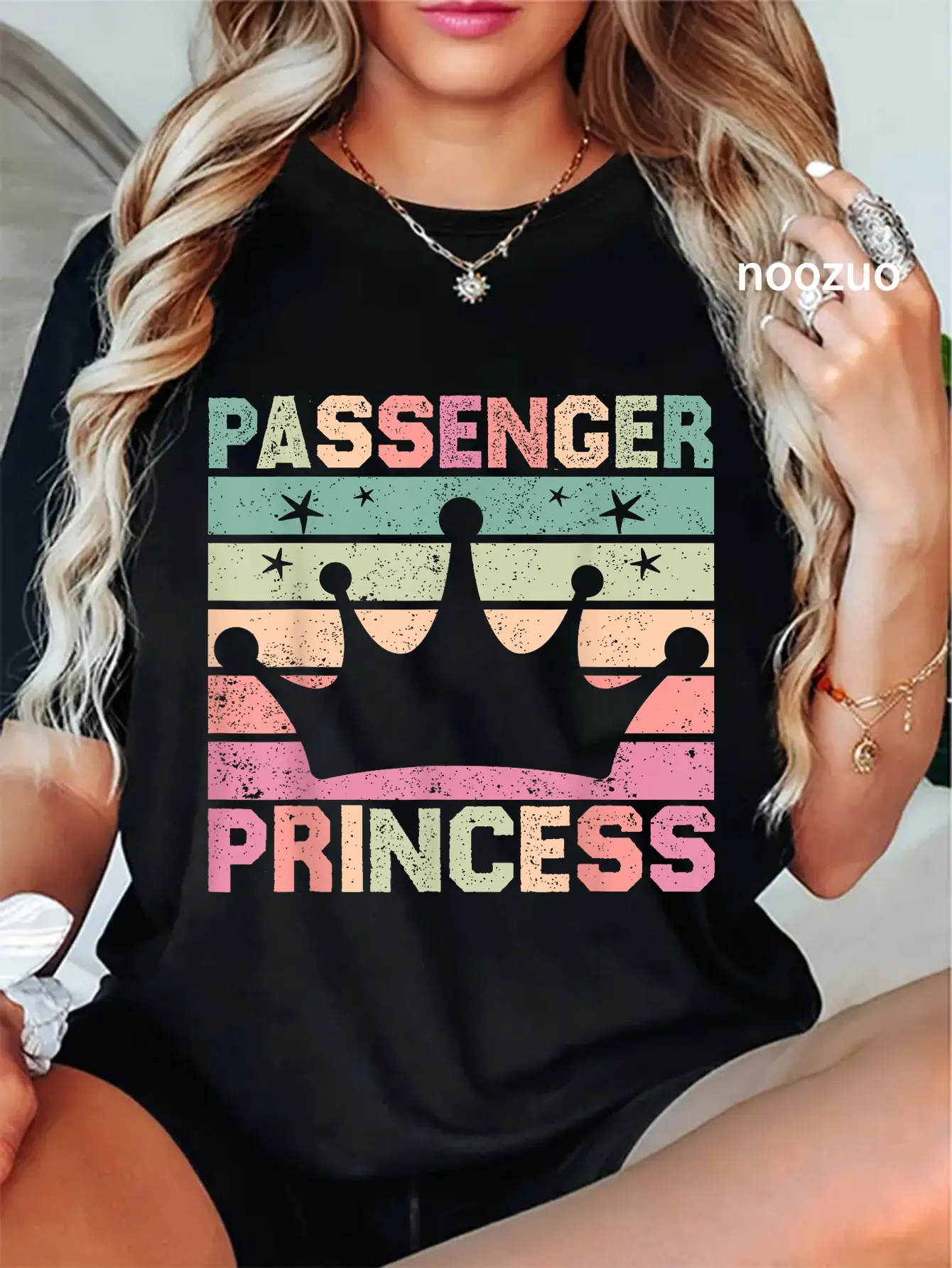 Women's 'Passenger Princess' Tshirt, a Playful Short Sleeve Graphic Print Top with a Funny Slogan for Everyday Wear