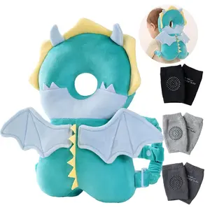 Baby Head Protector Cushion Backpack with 3 Knee Pads for Walking & Crawling,Dragon