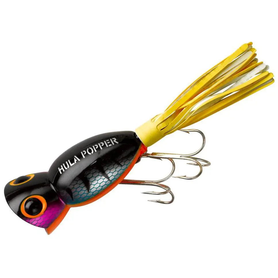 Arbogast Hula Popper Topwater Fishing Lure, Perch Pattern with Pulsating Skirt for Bass and Pike, 1/4 oz, 1 3/4"