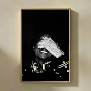 Michael/Jackson Wall Art Poster MJ Iconic Pop Legend Glove Portrait Print Music Icon Black Minimalist Art Solid Wood Frame Waterproof Design