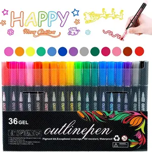 Double Line Outline Markers Set 36 Colors, Dreamy Sparkle Contour Pens, Metallic Glitter Self-Outline Pens for Highlight, DIY Art Crafts, Scrapbooking, Doodling Supplies