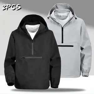 Men’s 2-Pack Half-Zip Hooded Anorak Jacket – Water-Repellent, Windproof, Oversized Chest Pocket, Relaxed Fit