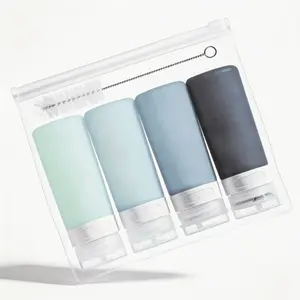 Micebay Condiment Squeeze Bottles for Sauces, 3-oz Mini Silicone Dressing Containers with Reusable Bag, Leakproof Sauce Bottle for Meal Prep, Travel, and Bento Boxes, 4 Pack, Gray