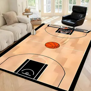 Basketball court and hoop illustration flannel carpet, suitable for all seasons, comfortable home furnishing, Floor Mat