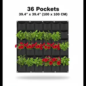 36 Pockets Vertical Wall Garden Planter, Upgraded 2mm Thick Hanging Wall Planter Pockets for Vegetable Flower Herb, Heavy Duty Indoor Outdoor Living Wall Decor, 39" x 39", Black