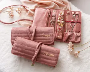 Personalized Velvet Jewelry Roll, Monogram Travel Jewelry Organizer, Bridesmaid Proposal Gift, Wedding Favor, Mother's Day Gift for Her