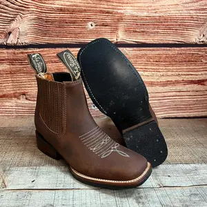 Women's Leather Western Ankle Boots: Square Toe Cowgirl Rodeo Botin