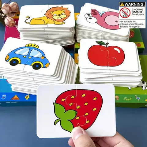 Animal and Fruit Theme Matching Puzzle Flash Cards Set of 32, Toddler Flash Cards, Preschool Learning Tool, Educational Early Development Toy for Kids Ages 3-8, Perfect for Winter Ramadan Celebrations, Visual Stimulation Cards, Vocabulary Flashcards