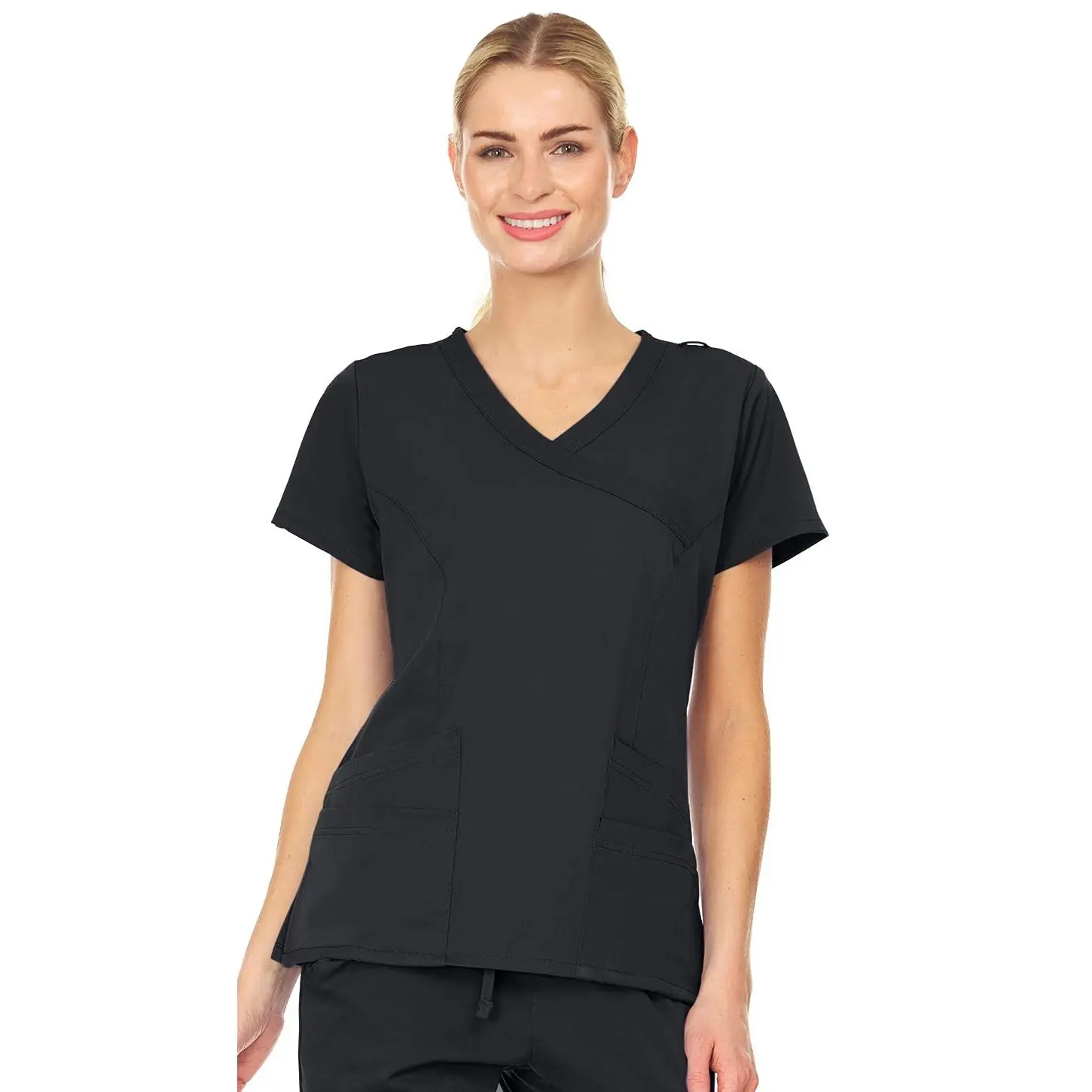 MediChic Women Scrubs Mock Neck Four Pocket Scrub Top With 4-Way Stretch, Available in Over 20 Colors