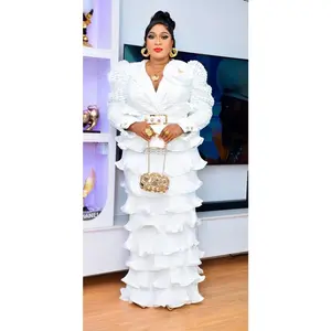 Dramatic Waterfall Ruffle Peplum White Dress for Wedding Guest Mother of The Bride or Groom  Birthday Party Dinner Cocktail Engagment Ceremony