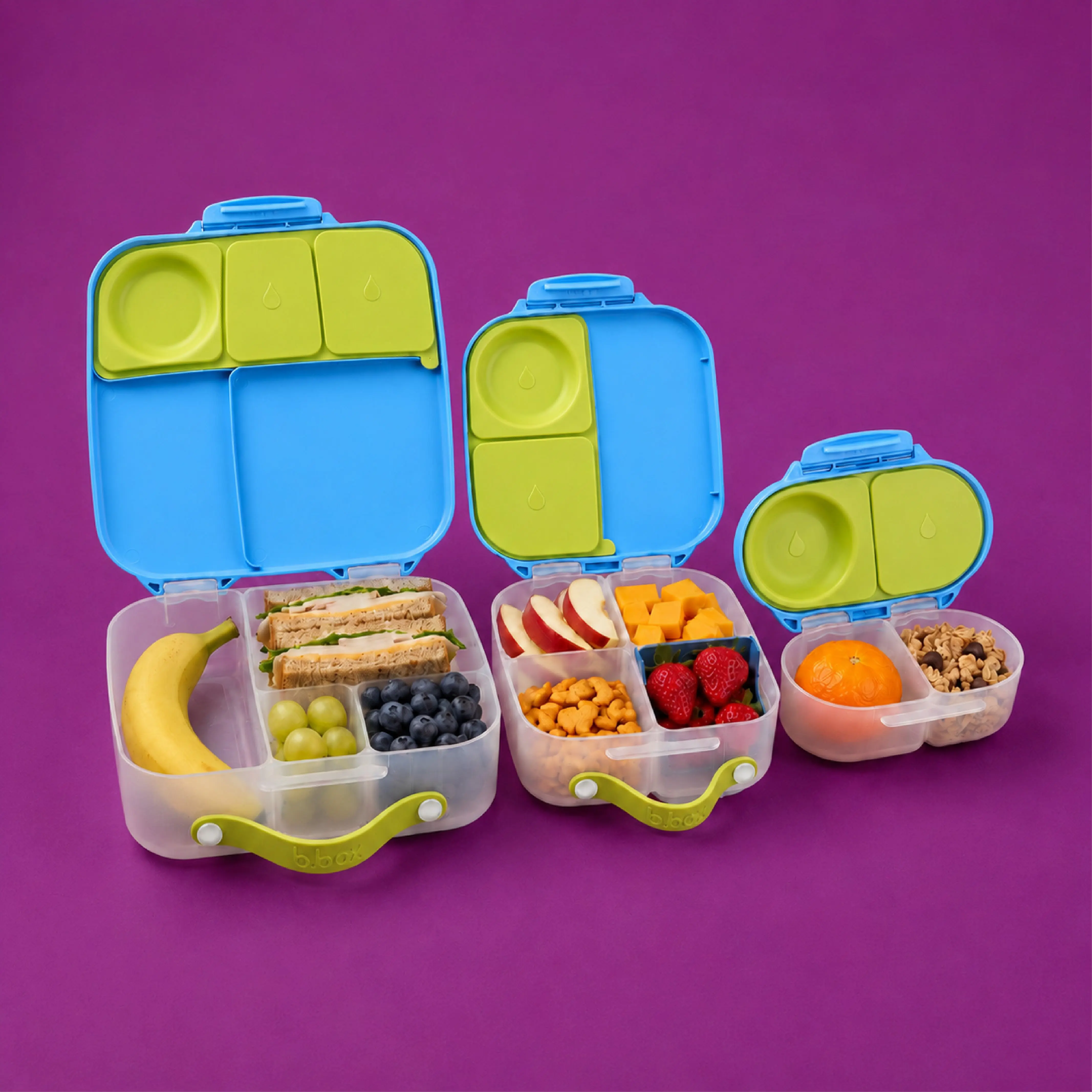 lunch time 3-pack - ocean breeze - kids bento box lunch box, mini lunch box & snack box