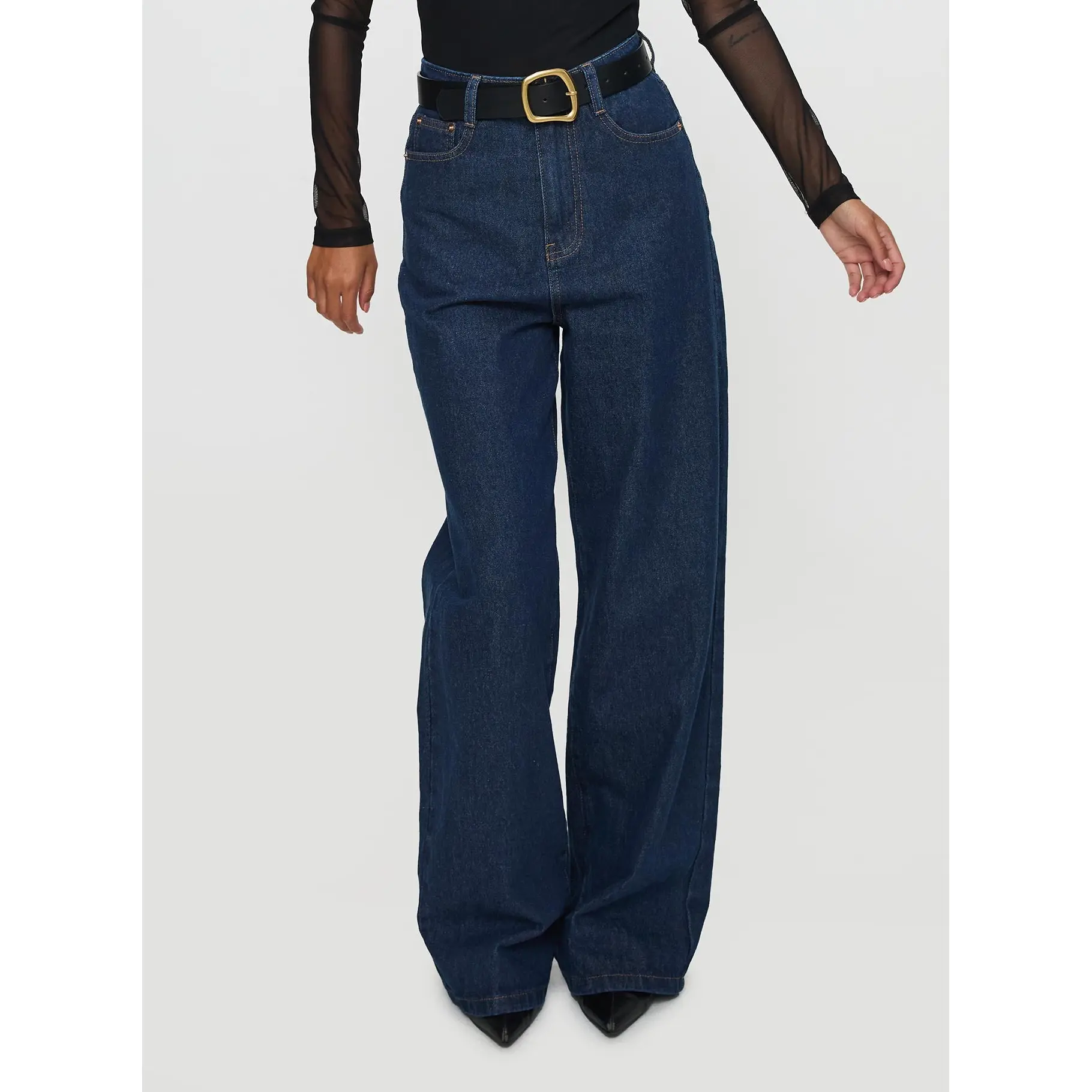 Nicolo High Rise Straight Leg Jeans Mid Raw Denim
