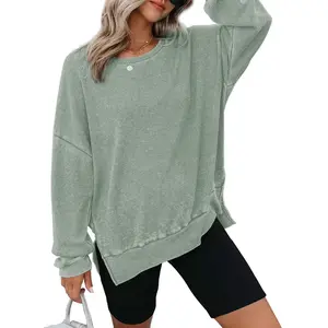 Dokotoo Womens Oversized Waffle Knit Crewneck Sweatshirts Long Sleeve Side Slits Casual Pullover Sweatshirt TopsGift