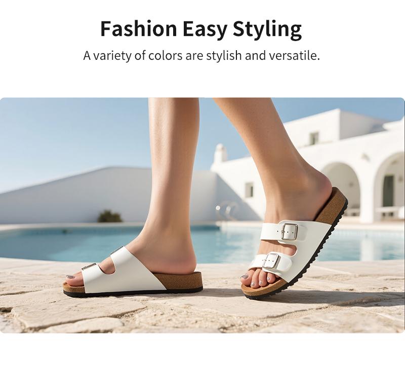 Trary Women's Slides Sandals with Cork Footbed Open Toe Flat Sandals for Women Adjustable Double Buckles Comfortable Slip On Slippers for Summer Party Casual Shoes Dealsforyoudays Trary Women's Slides Sandals with Cork Footbed Open Toe Flat Sandals for Women Adjustable Double Buckles Comfortable Slip On Slippers for Summer Party Casual Shoes Dealsforyoudays
