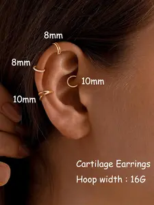 4PCS Gold Cartilage Earrings For Women, Trendy Helix Tragus Piercing Jewelry Dainty Conch Daith Piercing Jewelry Hypoallergenic Stainless Steel Cartilage Earrings For Women Double Hoop Ring 16gauge 8mm 10mm