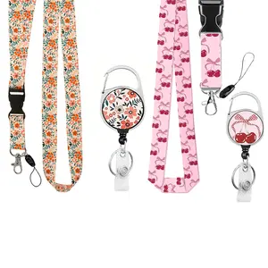 Sweet Cherry Bow ID Badge Holder, Adjustable Keychain Clip, Nurse Care Identification Lanyard, Medical Assistant Name Card Holder, Retractable Badge Scroll