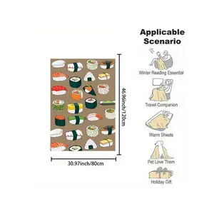 1pc Contemporary Style Reversible Flannel Throw Blanket - Sushi Print, Digital Printed, All-Season Cozy Office Nap & Home Blanket, Family And Friends, 200-250gsm, Birthday Mother's Day Size 70x140cm/27. 56x55. 12 In