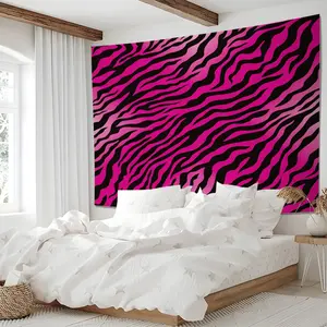 Hot Pink Zebra Print Tapestry, Bold Animal Striped Tapestries, Trendy Wild Pattern Wall Blanket, Stylish Backdrop Decor, Y2K Aesthetic Room Art, Perfect for Teens & Girls Bedroom & Dorm