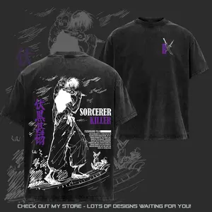 Toji Fushiguro - Jujutsu Kaisen Washed Tee - Hoodie | Vintage Washed Anime Graphic Tee - Dark Aesthetic Oversized Streetwear Shirt for Anime Fans, Summer Outfits, Gift For Him Her