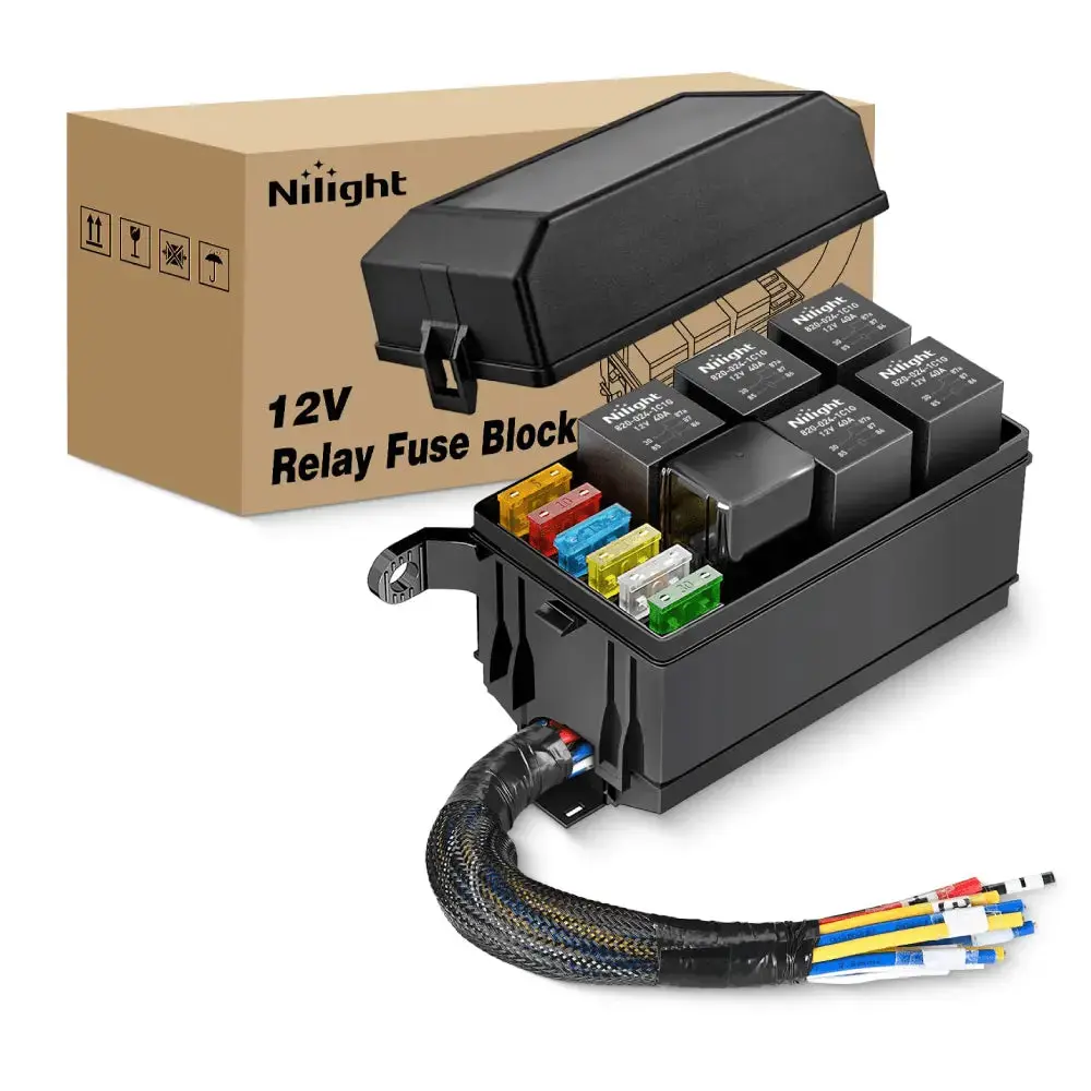 Nilight 12V Pre-Wired Waterproof Fuse Relay Box Kit - 6 Relays, ATC/ATO Blade Holder, 4Pin-5Pin, 40A Block, Universal for Automotive Car, Truck, Vehicle, Trailer Tools, Camper
