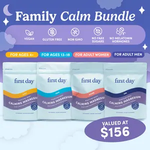 FAMILY BUNDLE & SAVE (4-PACK) - FIRST DAY Family Nighttime Reset Calming Magnesium Gummies – Sleep Aid for Kids, Teens, Women & Men – Magnesium Citrate + L-Theanine – Supports Calm, Relaxation & Restful Sleep – No Melatonin – 30-Day Supply