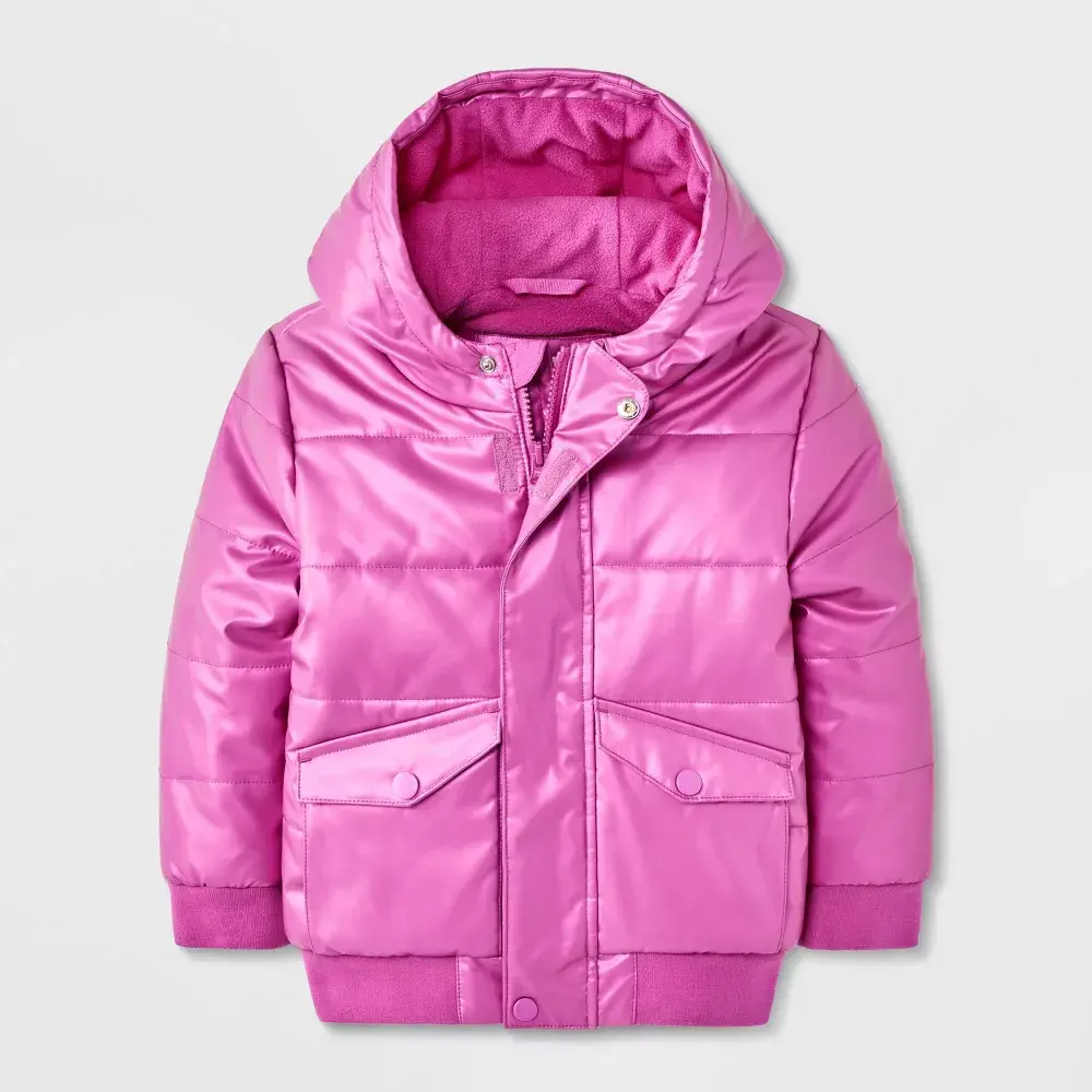 Toddler Girls' Shiny Heavyweight Hooded Puffer Jacket - Cat & Jack Toddler Girls' Shiny Heavyweight Hooded Puffer Jacket - Cat & Jack