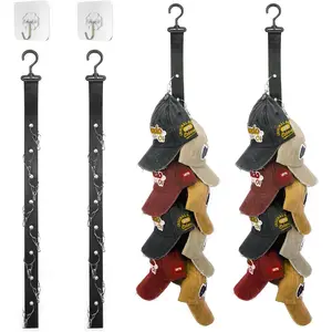 Hat Organizer for Baseball Caps,2 Pack Caps Wall Organizer, Door Hat Racks with 8 Stainless Steel Clips, Hat Hangers for Ball Caps and Accessories for Men and Women, Black