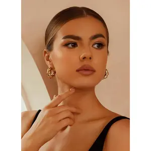 24 Pairs Gold Hoop Earrings Set for Women Hypoallergenic Chunky Chain Twisted Open Hoops Dangle Earring Packs for Birthday Party Christmas Fashion Jewelry Gift