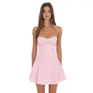 Lucy in the Sky Fit and Flare Open back Mini Dress in Pink