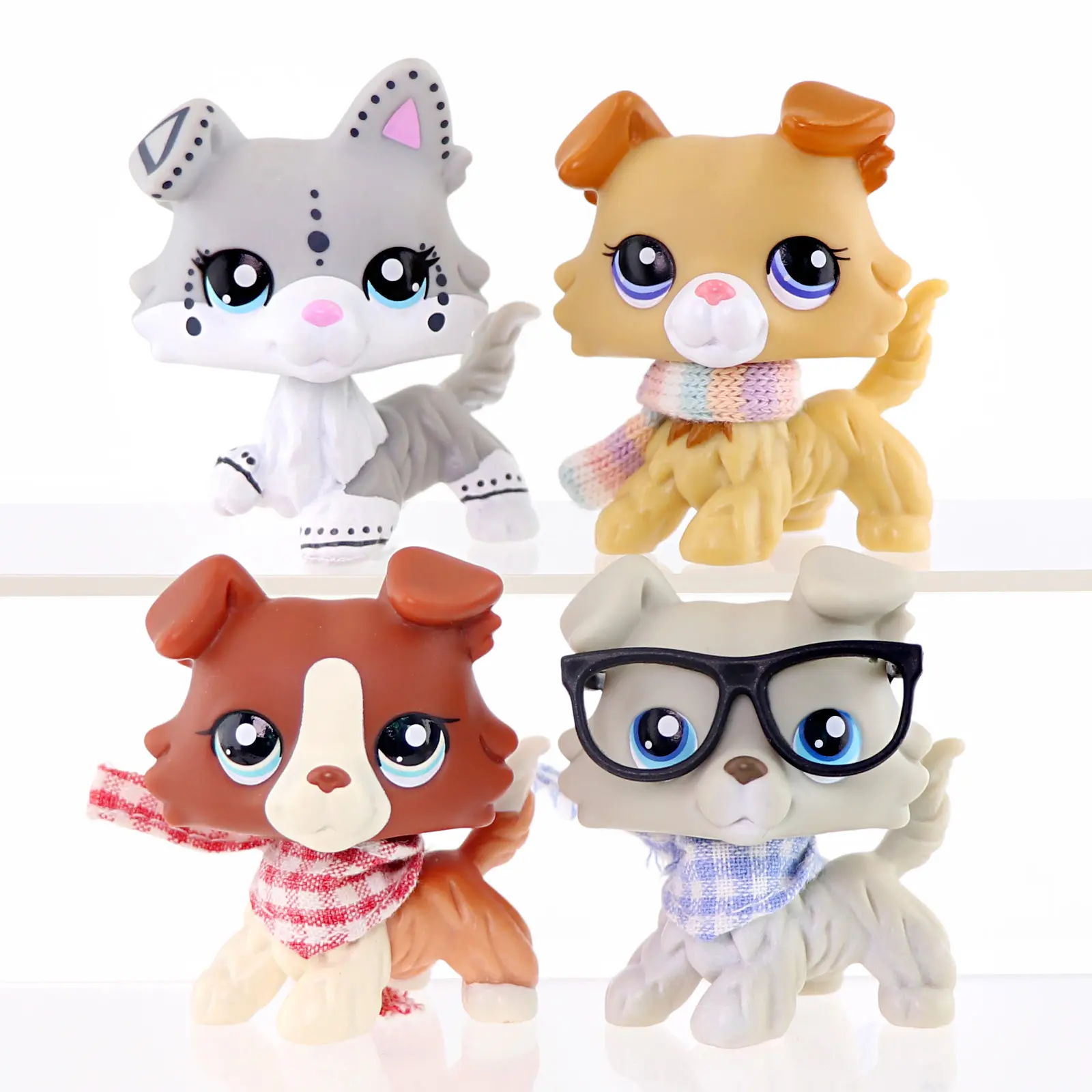 4 Pcs Bobble‑Head Puppy Dog Figures Set, Collectible Stylized Dog Figurines with Scarf & Glasses Accessories, Cute Action Toys, Desktop Display & Party Favor Gift for Kids Boys Girls