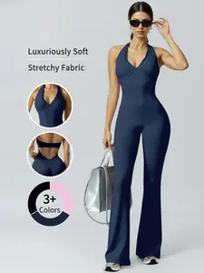 Women's Halter Neck Strapless Tank Top Romper, Sporty Jumpsuit, Soft Elastic Fabric, Moisture-Wicking Sweat-Absorbing, Ideal for Yoga Fitness Active Lifestyle