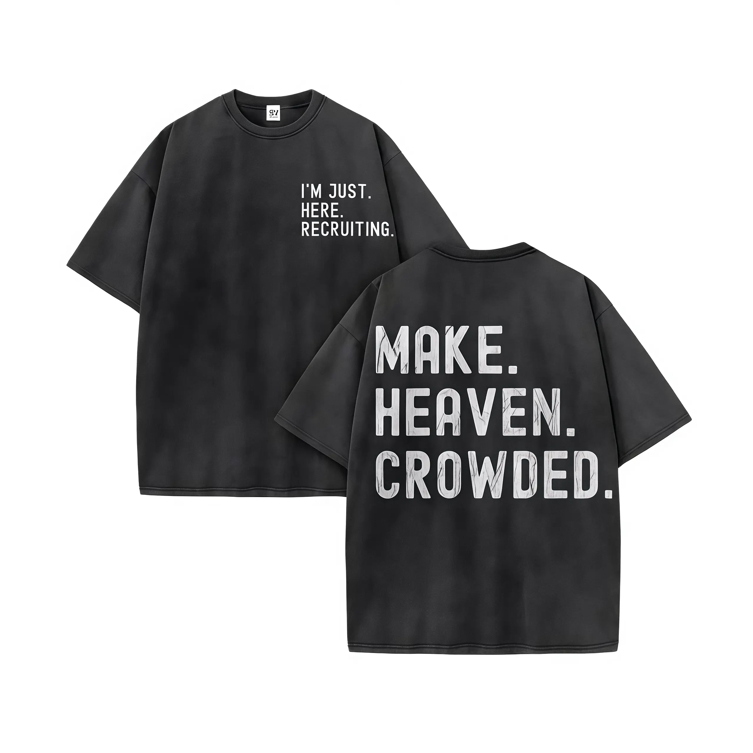 Unisex Make Heaven Crowded Print Acid Washed T-shirt Plus Size Breathable Tshirt