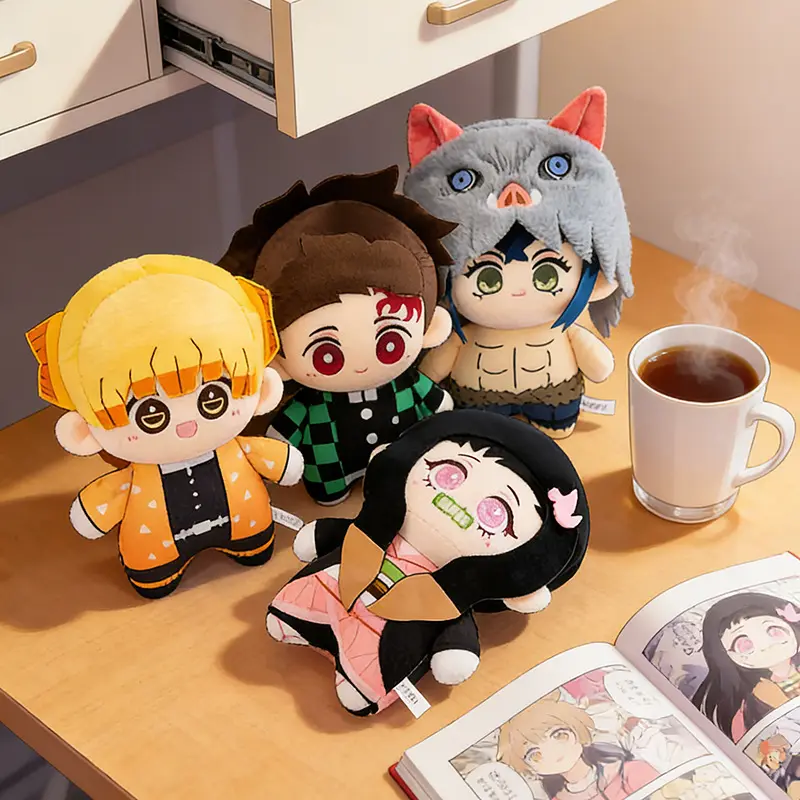 Demon Slayer Character Plush Set - Nezuko, Tanjiro, Zenitsu, Inosuke Japanese Anime Kawaii Cute Stuffed Animals, Soft Huggable Soft Stuffed Collectible Gift Dolls, Kawaii Stuffed Animals, Anime & Manga