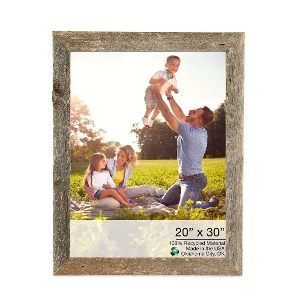 212 MAIN Handmade Rustic Reclaimed Wooden Photo Frame, Weathered Gray, 20x30 in., Ready-to-Hang Farmhouse Baby Nursery Wall Decor