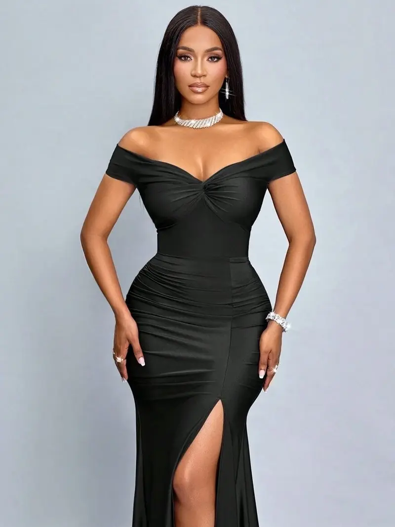 strapless open back dress Off-White Lace Off-the-Shoulder Long Sleeve A-Line Party Dress – Modsele main image 0