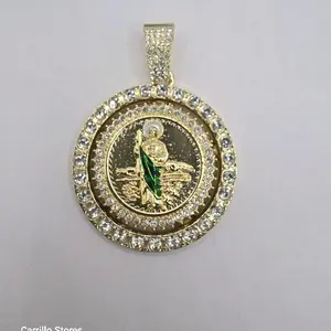 SAINT JUDE religious pendant rotable 60MM gold-plated with clear stone's NO CHAIN