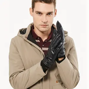 Men's Black Leather Outdoor Gloves - Durable Warm for All Winter Trips