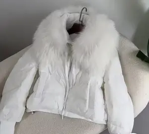 Short down puffer with fur collar - winter white