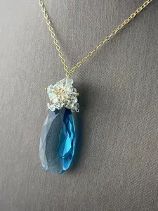 Faceted Blue Topaz Quartz and Aquamarine Cluster Necklace · 14K Gold Filled · Blue Gemstone Jewelry · Handmade Gift · Gift for Her