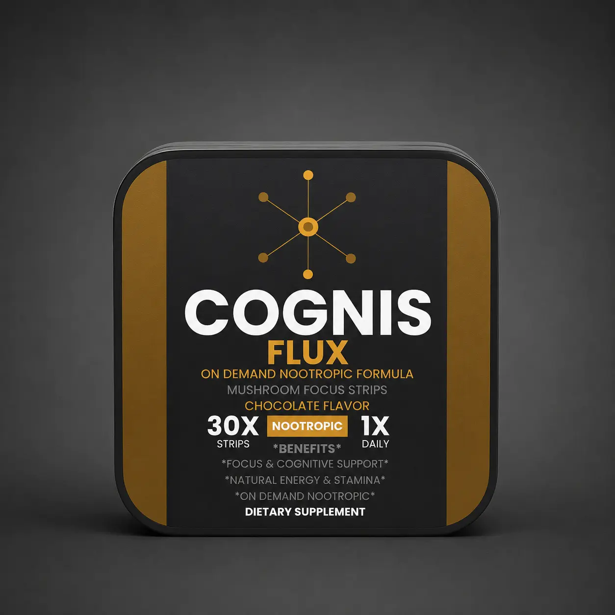 Cognis Flux Mushroom Focus Strips - 4 Mushrooms, Rich Chocolate Flavor, Dissolvable No-Water Focus Support Supplement for Mind Health, 30 Strips